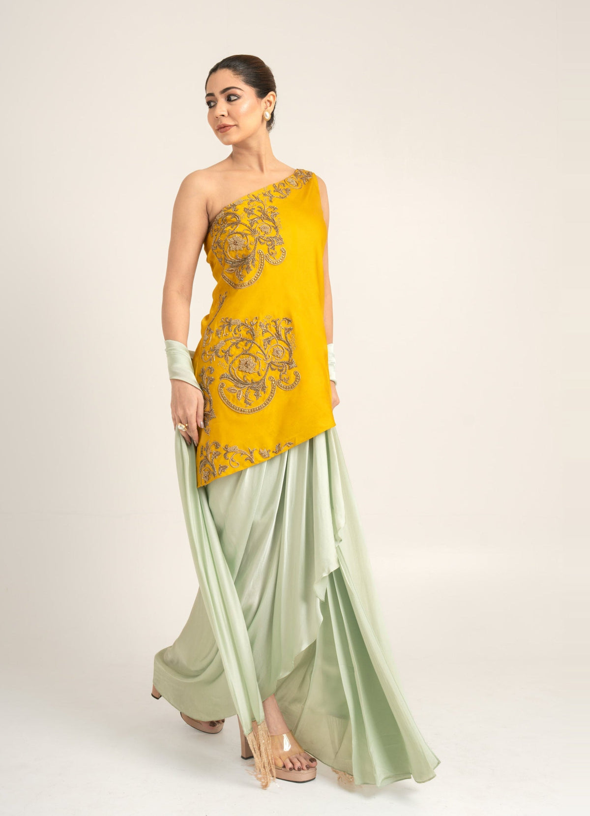 "Bleed Yellow" Kurta & Draped Skirt