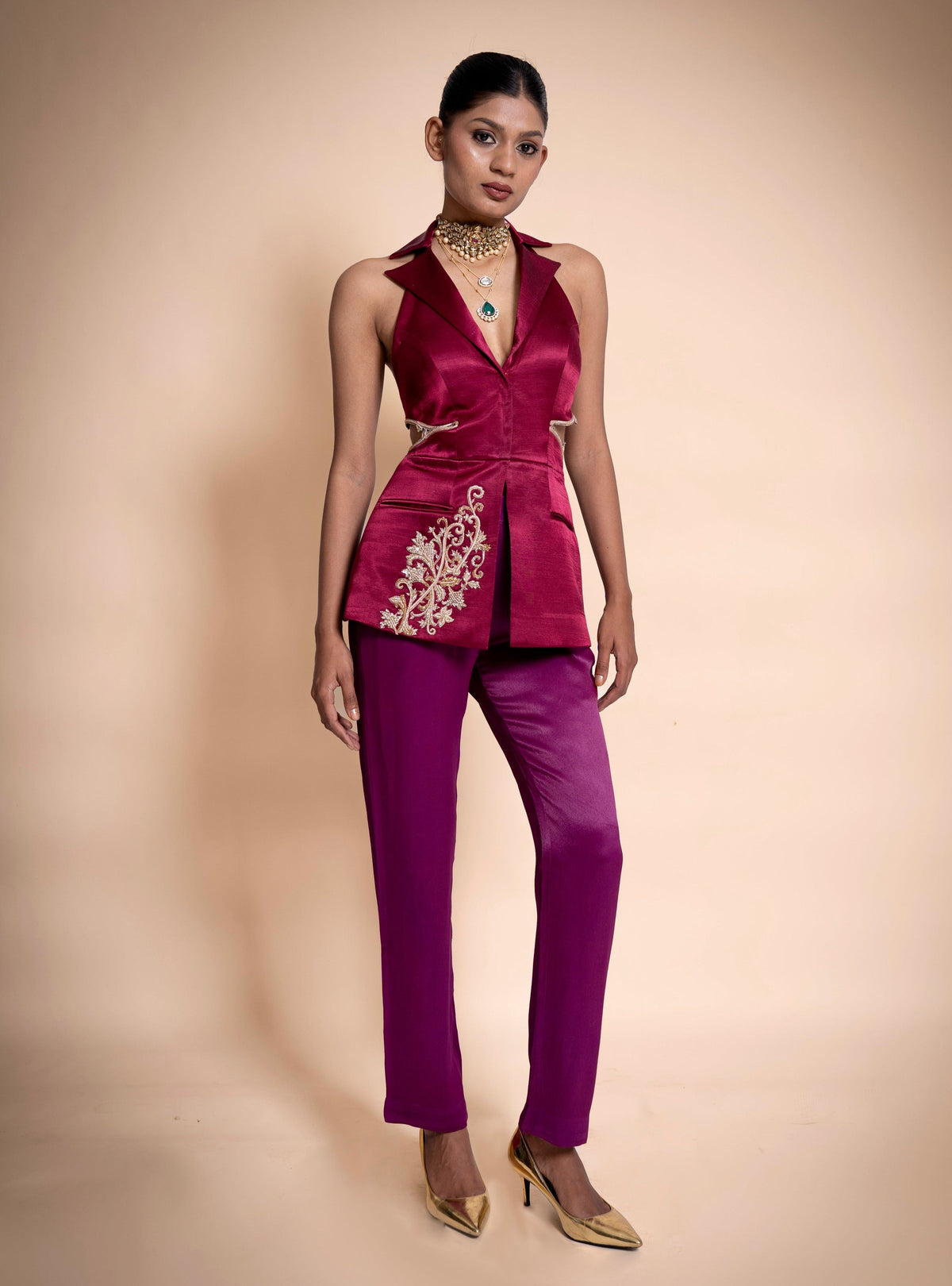 “Brass & Bordeaux” Power Blazer Set